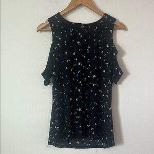 Ivanka Trump Black Floral Ruffle Top